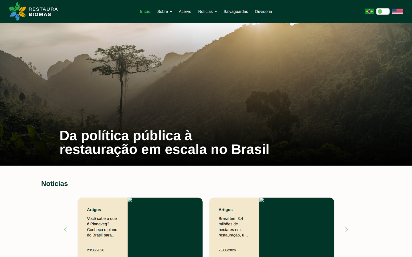 Página inicial do Restaura Biomas